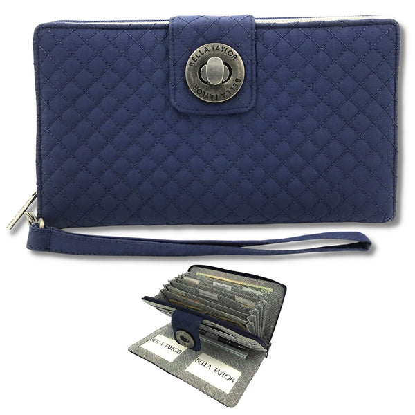 Navy Microfiber RFID Wristlet Cash System Wallet