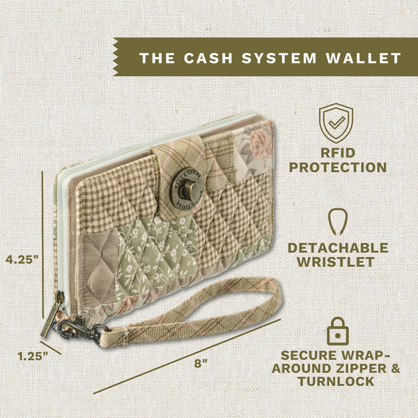 Cameo Rose Patchwork RFID Cash System Wallet