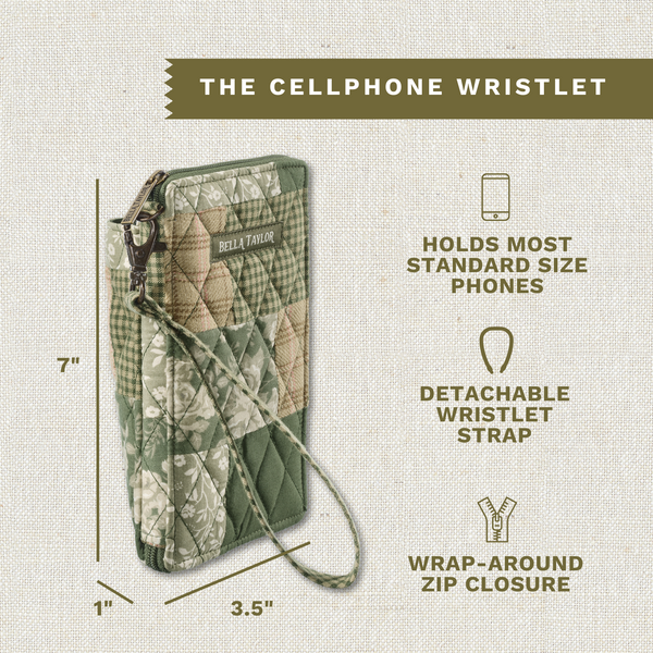 Heirloom Rose Patchwork RFID Cell Phone Wristlet