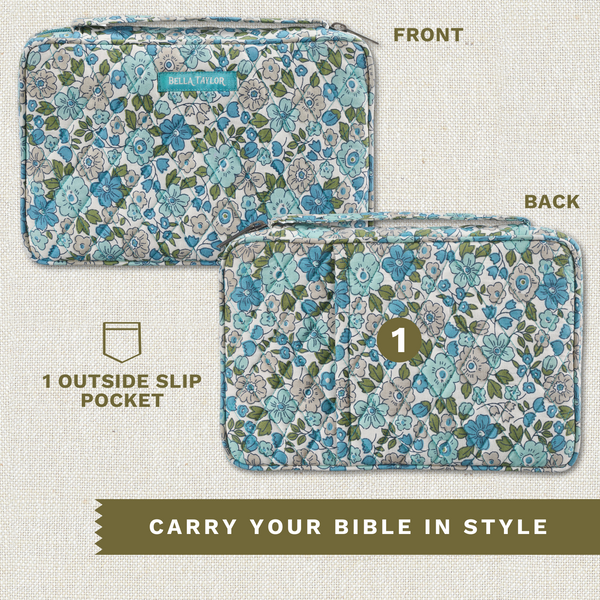 Delicate Floral Blue Small Bible Cover