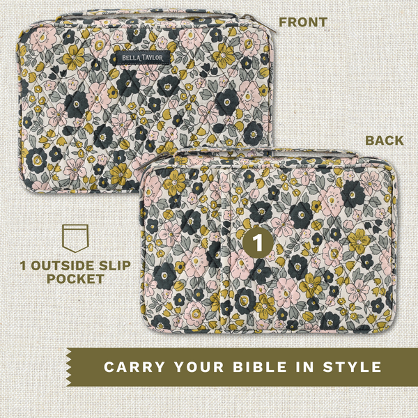 Delicate Floral Charcoal Small Bible Cover