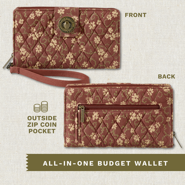 Burgundy Floral RFID Cash System Wallet