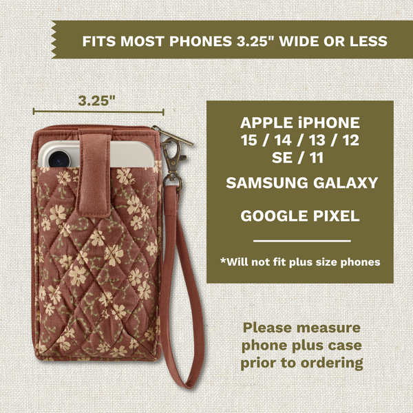 Burgundy Floral RFID Cell Phone Wristlet