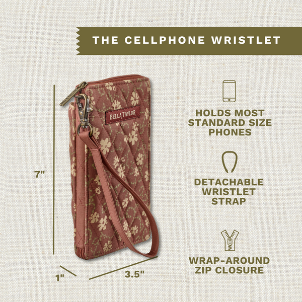 Burgundy Floral RFID Cell Phone Wristlet