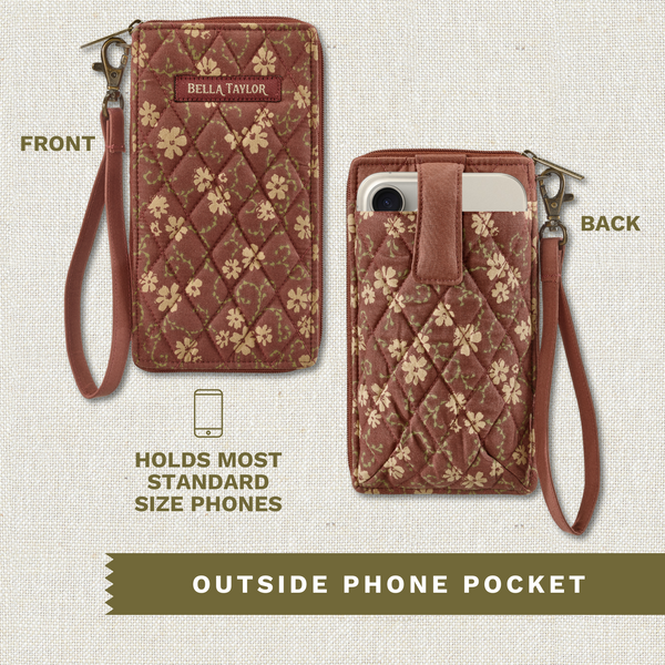 Burgundy Floral RFID Cell Phone Wristlet