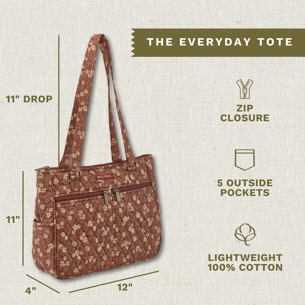 Burgundy Floral Everyday Tote