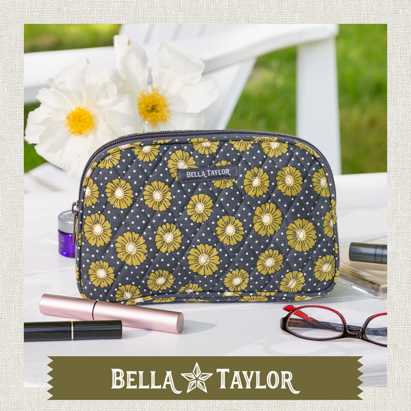 Dotted Daisy Charcoal Cosmetic Pouch