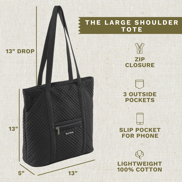 Solid Black Large Shoulder Tote