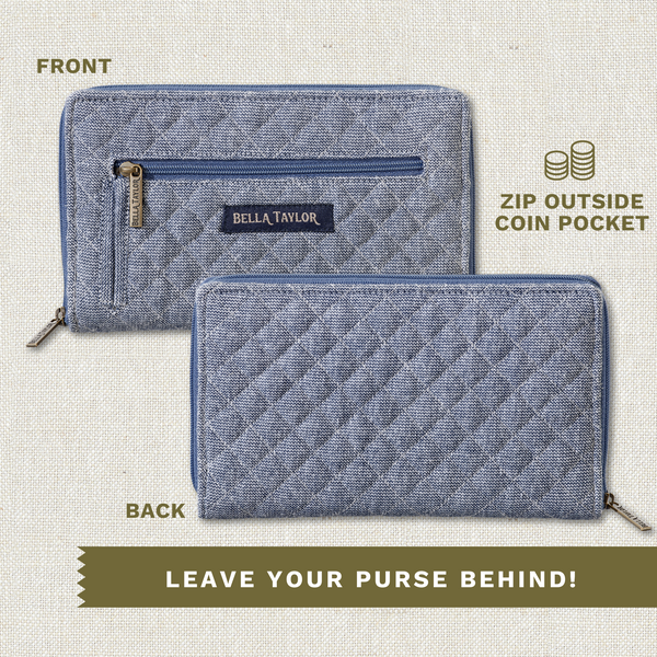 Blue Chambray RFID Wrist Strap Wallet