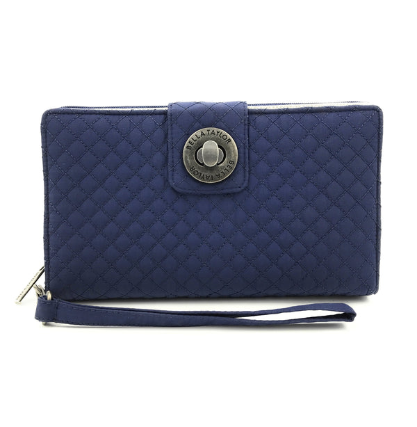 Navy Microfiber RFID Wristlet Cash System Wallet