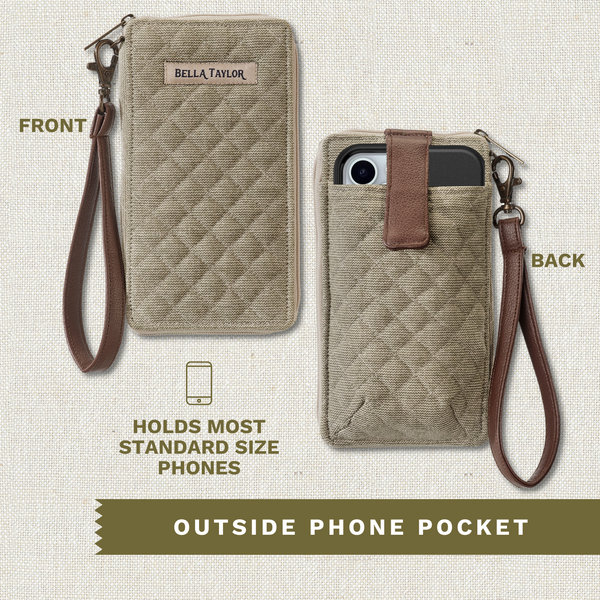 Khaki Chambray RFID Cell Phone Wristlet