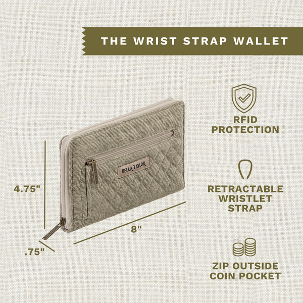 Khaki Chambray RFID Wrist Strap Wallet