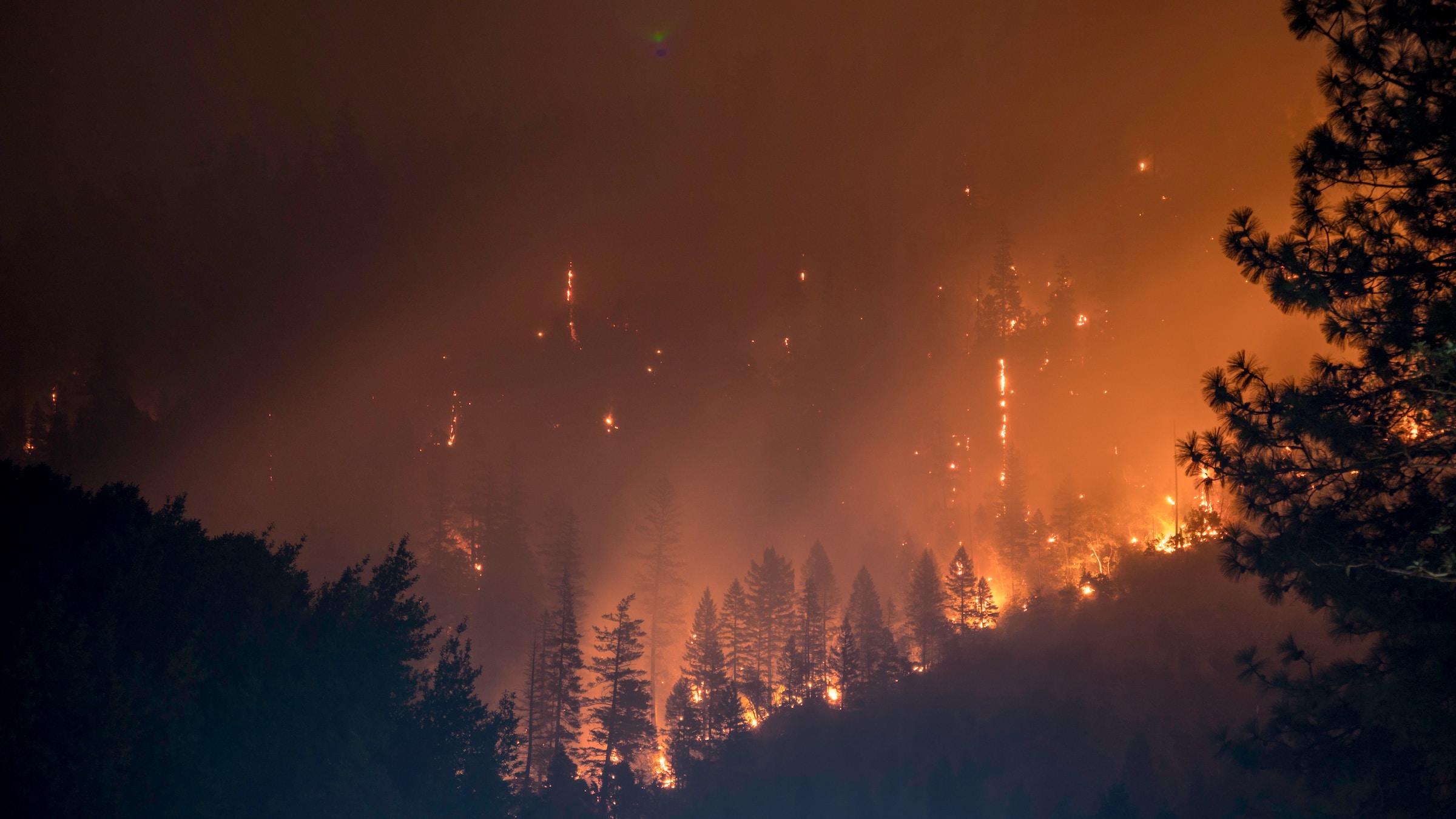 A wildland fire in the mountains